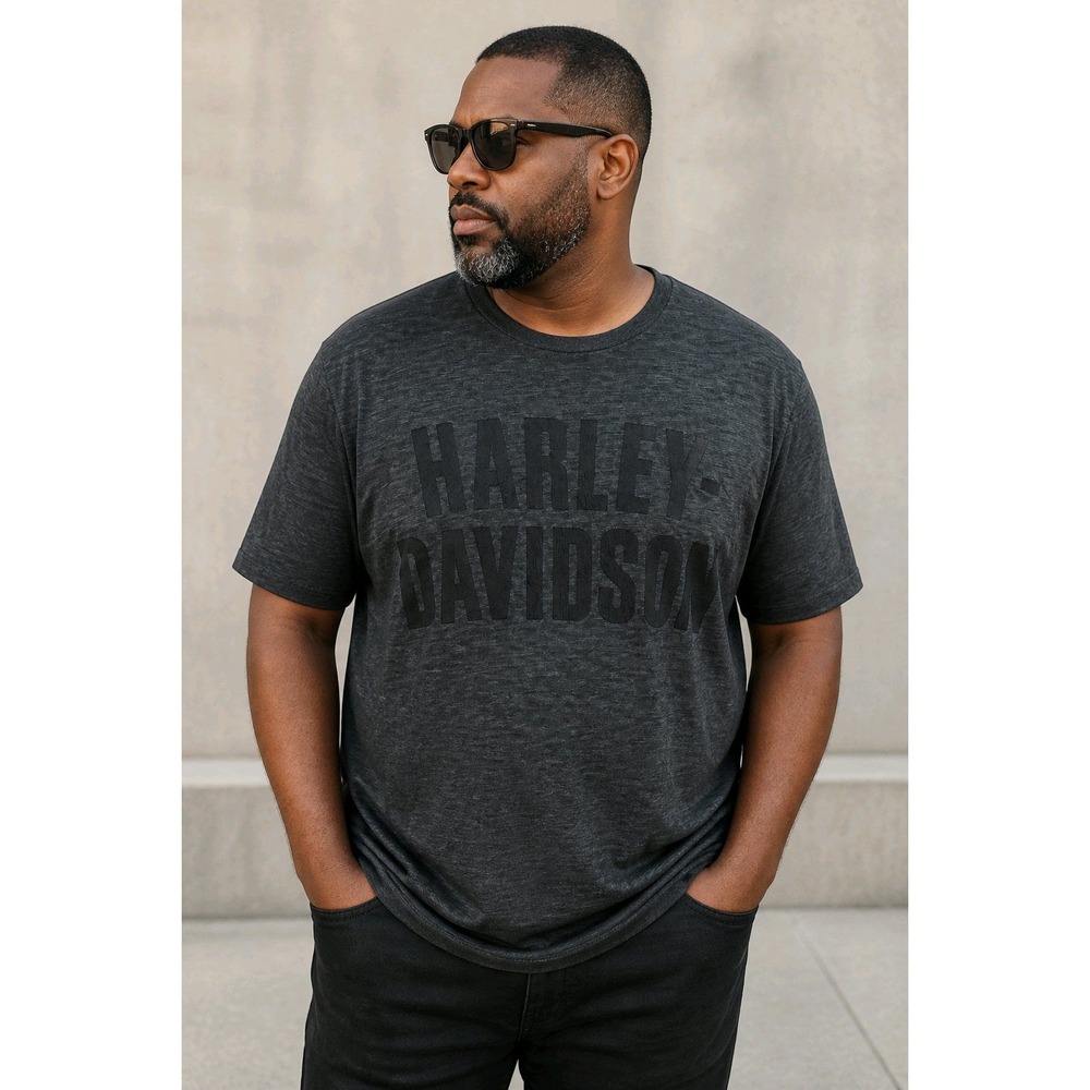 Harley-Davidson Mens XL Gray Slub Knit Tonal Graphic Logo T-Shirt Short Sleeve